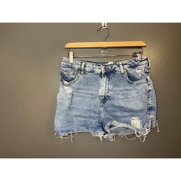H&M Denim Shorts Womens 10 Blue Distressed Cutoff Frayed Hem High Rise - Picture 1 of 6